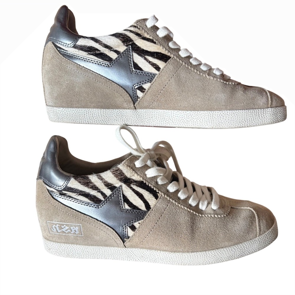$198 ASH Guepard Wedge Sneakers Zebra Print Pony Hair Suede Star SZ‎ EU 37; US 7